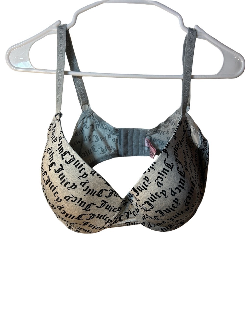 Juicy Couture Gray Branded Script Underwire Bra 38DD style 7855–171